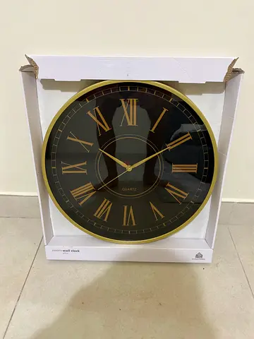 Black and Gold Wall Clock with Roman Numerals - 30cm