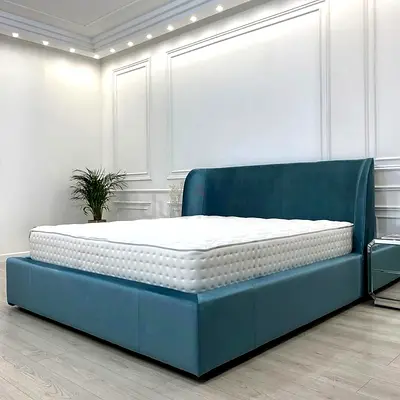 Modern Teal Velvet Upholstered Bed Frame with Mattress
