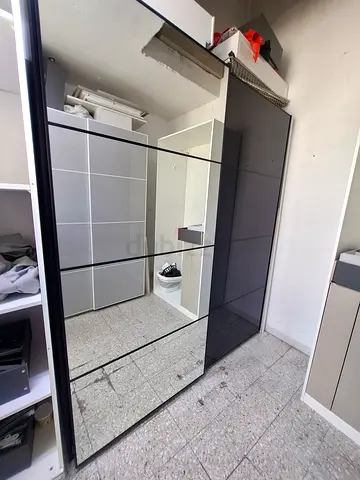Large Mirrored Sliding Wardrobe - Black Frame, Good Condition