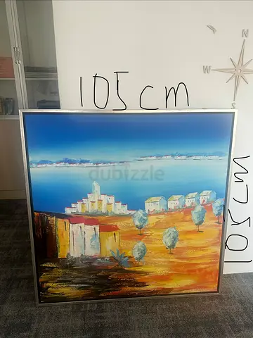 Large Framed Coastal Landscape Painting 105x105cm