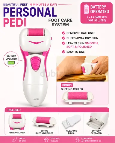 Battery Operated Personal Pedi Foot Care System with Bonus Buffing Roller