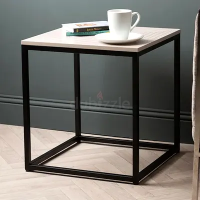 Living Room Set of 2 - Ravenna Black Metal Marble Top Side Tables