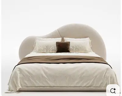 New Curvy Modern Upholstered Double Bed with Sculpted Headboard
