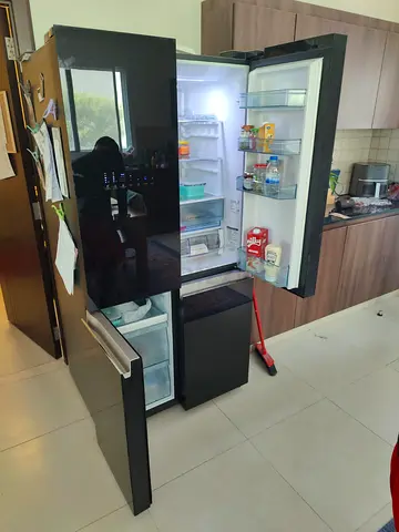 Hitachi Black French Door Refrigerator with Bottom Freezer - Good Working Condition