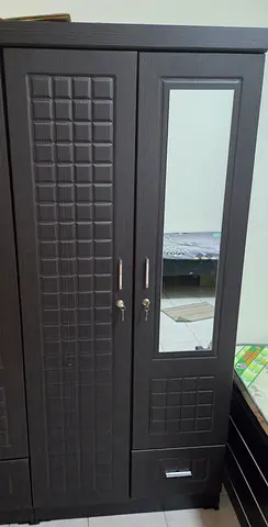 Dark Wood 2-Door Wardrobe Cupboard with Mirror and Drawer