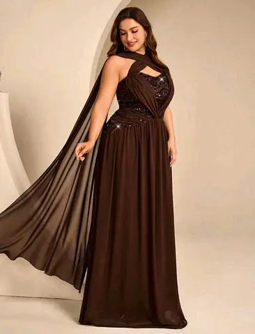 Elegant Sequin Glitter Fitted Long Evening Gown For Banquet,