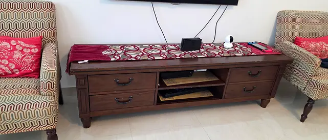 Solid Wood TV Console / Entertainment Unit - Dark Brown, Good Condition