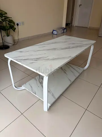White Marble Effect Coffee Table with Lower Shelf - Good Condition