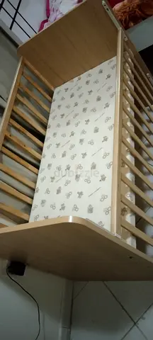 Wooden Baby Crib with Mattress - Good Condition