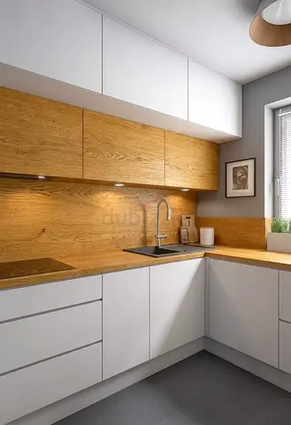 Modern Kitchen Cabinets with Oak Veneer and White Finish | Custom made kitchen cabinets