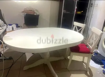 White Oval Extendable Dining Table with 2 Chairs - Good Condition