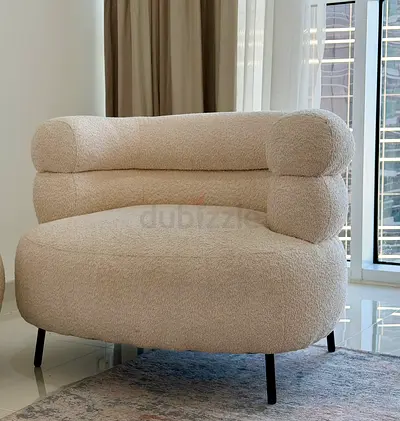 Beige boucle lounge armchair - modern curved accent chair