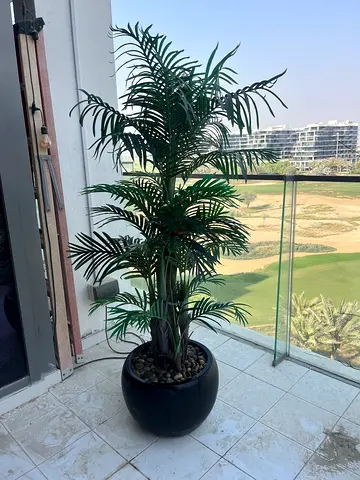 Large Artificial Potted Palm Plant - Great Condition with ceramic pot and stones