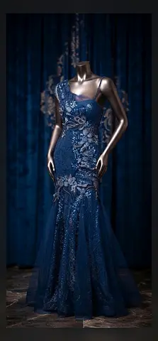 Black One-Shoulder Sequin Evening Gown with Brooch Detail