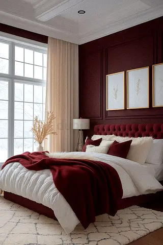 Queen bed with upholstered headboard and matching night stand