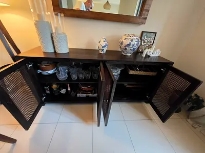 Crate and Barrel as new Dark Wood Sideboard / Buffet Cabinet with Cane Doors - Excellent Condition