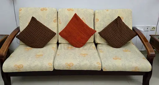 3+2+1+1-seater wooden frame sofa with cushions - good condition