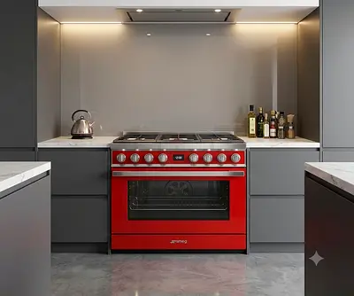 SMEG 90cm Red Range Cooker – 6-Burner Gas Hob & Electric Oven | Premium Italian Design