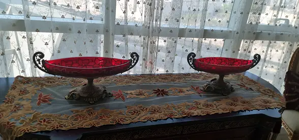 Vintage Decorative 2 Glass Bowl with Ornate Metal Base