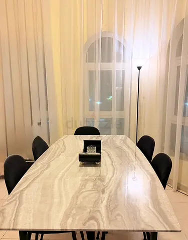 Marble-look dining table with 6 chairs