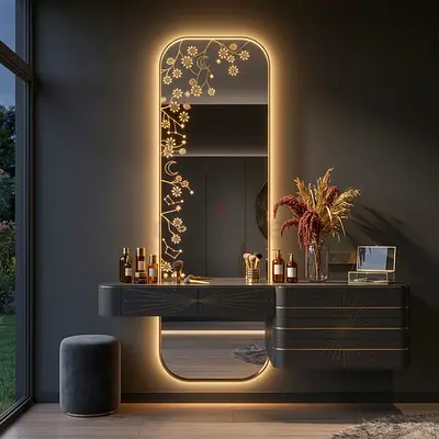 Modern LED Backlit Decorative Wall Mirror with Floating Console