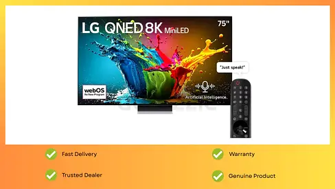 Box Pack LG 75 inch QNED 8K Mini-LED Tv AI Magic Remote HDR10 Smart Television - 1 Year Warranty