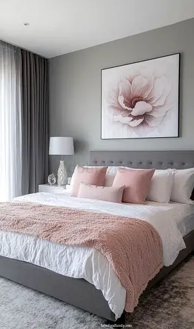 Grey Upholstered Bed Frame with Headboard and Bedding (Queen/King)