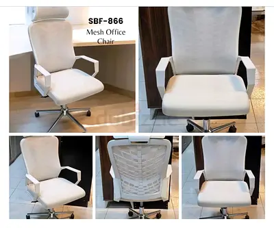 White mesh ergonomic office chair with headrest