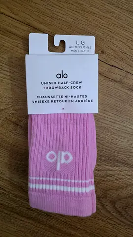 ALO socks . Unisex Pink half-crew socks for gym/pilates/yoga . Size L . New with tag