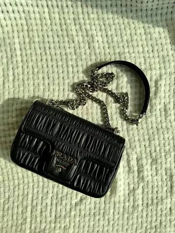 Prada Nappa Gaufre Flap Shoulder Bag Black with Matching Pouch | URGENT SALE