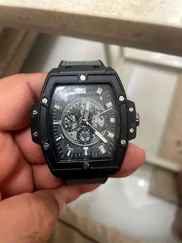 Hublot Men's Black Skeleton Dial Sport Watch - Good Condition