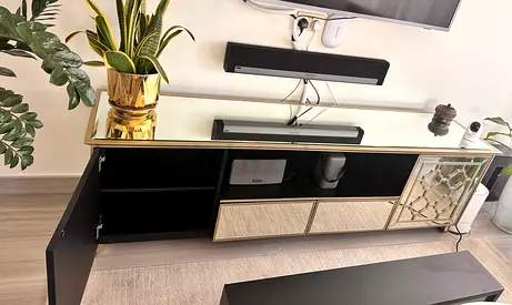 Mirrored glass TV stand cabinet