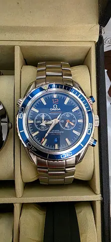 Seamaster style men's chronograph watch - stainless steel, blue dial