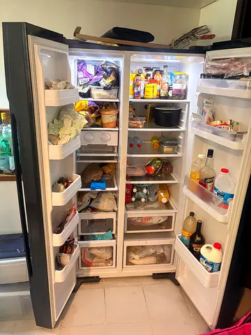 Hitachi Side-by-Side Refrigerator - Black Glass, Good Working Condition