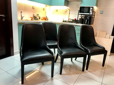 Original Starz by Danube Dining Chairs (4 pcs.) – Black Leather – Excellent Condition