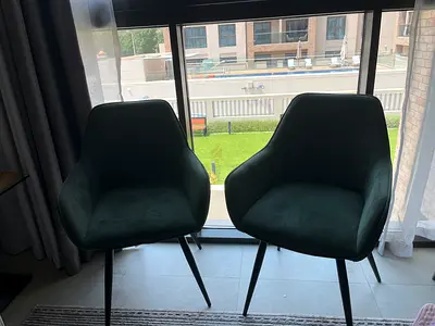 Set of 2 Green Upholstered Dining/Accent Chairs with Metal Legs