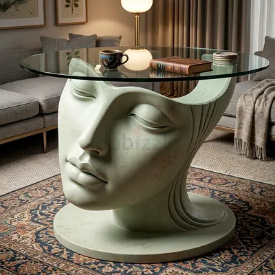 Modern Sculptural Face Glass Top Coffee Table