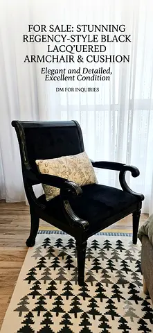 Regency-style Black Lacquer Armchair with Cushion - Excellent Condition(Serious buyers only)