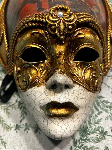 Venetian Mask Gold Detail and Crackle Finish Cirque du Soleil hand made in Italy by Franco Cecamore