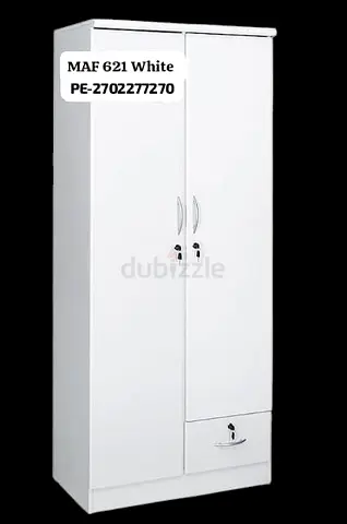White 2-Door Wardrobe with Drawer and Locks - Good Condition