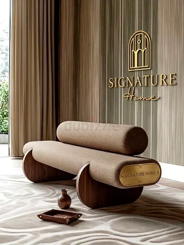 Signature Home Designer Accent Bench - Modern Upholstered Walnut Base