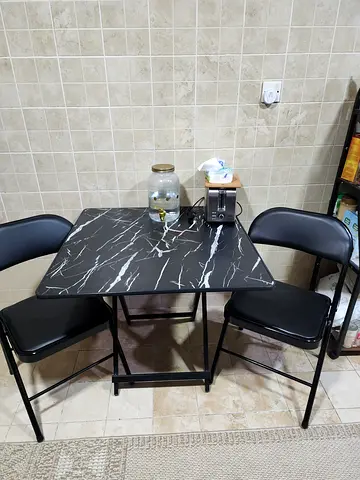 Compact marble-effect foldable dining table with 3 chairs