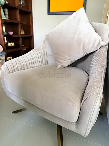 Light Beige Velvet Accent Armchair in Good Condition