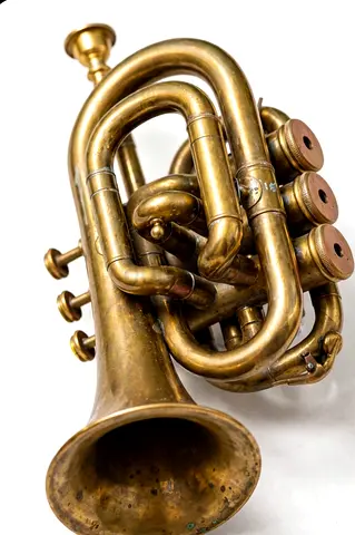 Vintage brass pocket cornet a collector's choice and NOT IN WORKING CONDITION for sale.