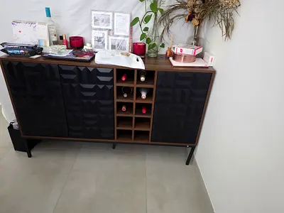 Wooden Sideboard Cabinet with Built-in Wine Storage - Dark Finish