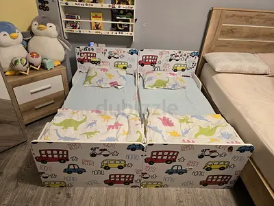 Pair of Toddler Beds with Dino Bedding — Good Condition