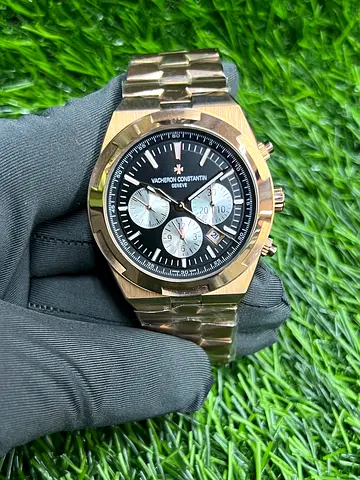 Vacheron Constantin style rose gold chronograph men's watch