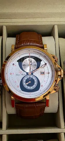 Men's Rose Gold Chronograph Watch with Brown Leather Strap