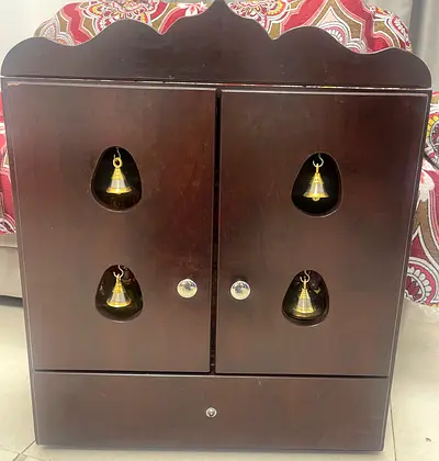 Wooden Pooja/Prayer Cabinet with Bells - Dark Finish