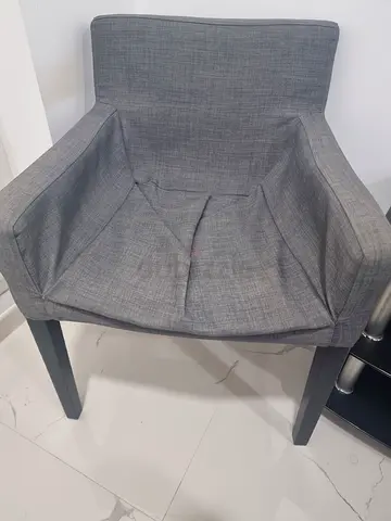 Grey Fabric Accent Chair with Wooden Legs - Good Condition
